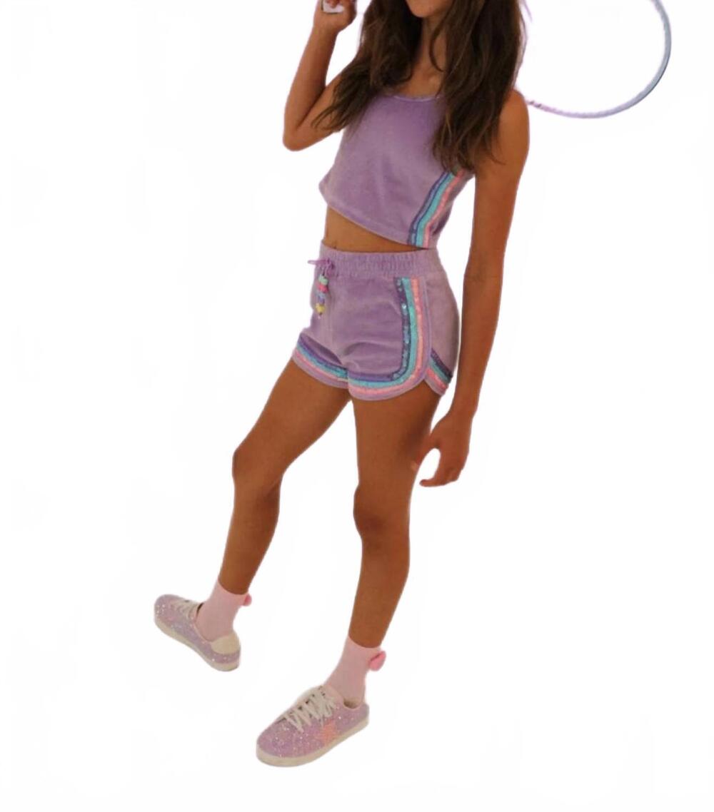 NEW LOLA + THE BOYS girl's rainbow velour sequin tank set in lavender